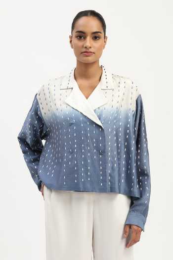 ABRAHAM AND THAKORE Ombre Thread Embroidered Chanderi Shirt 