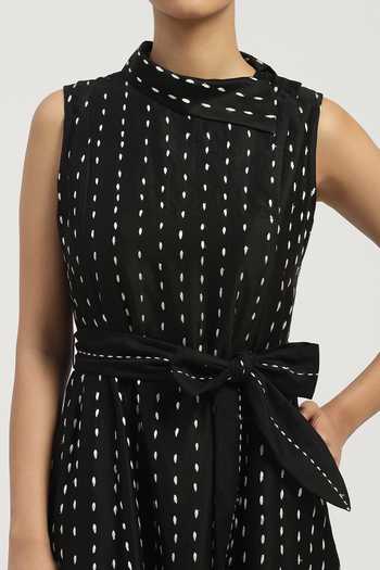 ABRAHAM AND THAKORE_Black Chanderi Embroidery Shawl Neck Ombre Stab Stitch Long Dress _at_Aza_Fashions