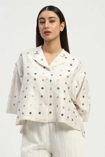 ABRAHAM AND THAKORE Sequin Dot Embroidered Shirt 