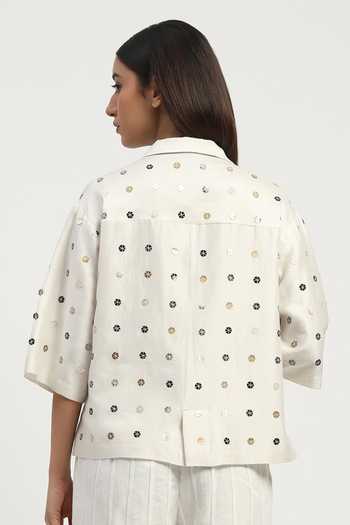 ABRAHAM AND THAKORE Sequin Dot Embroidered Shirt 