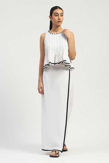Buy_Abraham And Thakore_Black Cotton Round Neck Pleated Top _Online_at_Aza_Fashions
