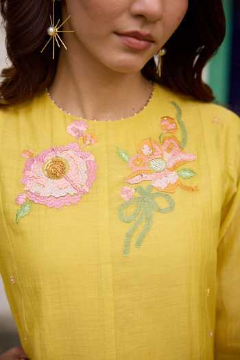 Shop_Beige_Yellow Chanderi, Cotton Satin Embroidery, Sequins, Beads, Mul Kurta Set _Online_at_Aza_Fashions