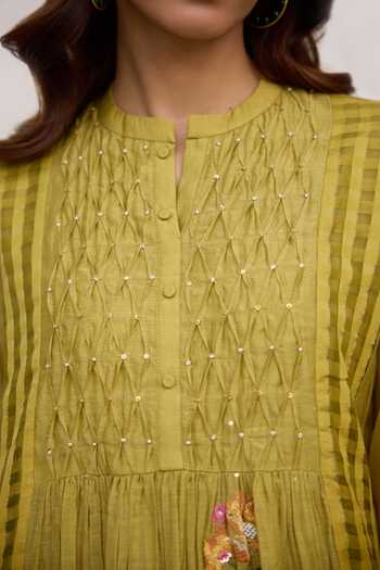 Beige_Pink Chanderi, Cotton Satin Embroidery, Sequins, Beads Hand Kurta And Pant Set _at_Aza_Fashions