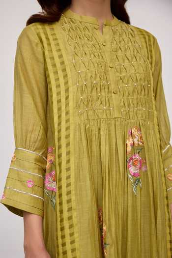 Buy_Beige_Pink Chanderi, Cotton Satin Embroidery, Sequins, Beads Hand Kurta And Pant Set 