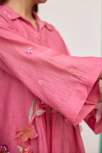 Beige_Pink Chanderi, Cotton Satin Embroidery, Sequins, Beads, Mul Top And Pant Set _at_Aza_Fashions