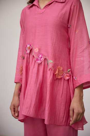 Buy_Beige_Pink Chanderi, Cotton Satin Embroidery, Sequins, Beads, Mul Top And Pant Set 