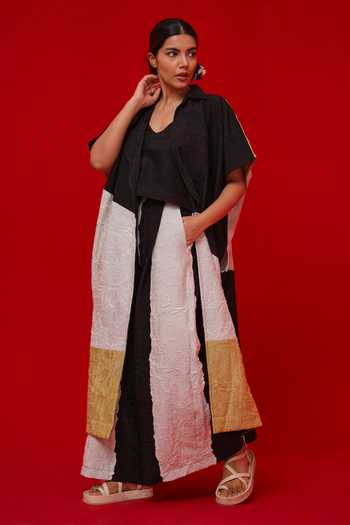 Stoique_Black Silk V-neck Awaken Crushed Tunic _Online_at_Aza_Fashions