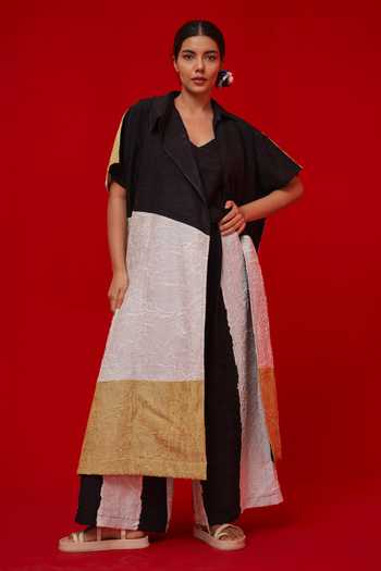 Stoique_Black Silk V-neck Awaken Crushed Tunic _at_Aza_Fashions