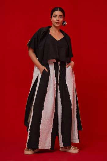 Buy_Stoique_Black Silk Union Colorblock Palazzo _Online_at_Aza_Fashions