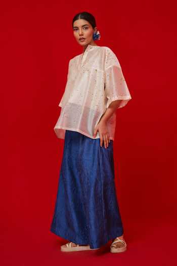 Buy_Stoique_Blue Silk Root Textured Pattern Palazzo _Online_at_Aza_Fashions