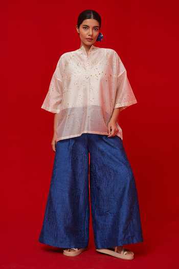 Buy_Stoique_Blue Silk Root Textured Pattern Palazzo 