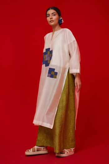 Buy_Stoique_Green Silk Embroidery, Applique Root Textured Palazzo _Online_at_Aza_Fashions