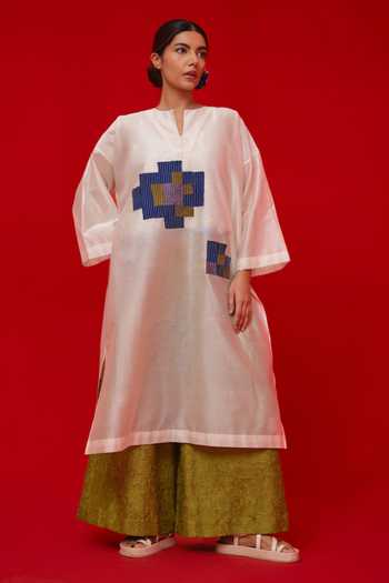 Stoique_Green Silk Embroidery, Applique Root Textured Palazzo _at_Aza_Fashions