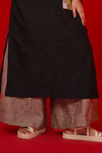 Stoique_Brown Silk Root Textured Palazzo _Online_at_Aza_Fashions