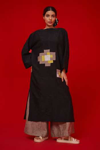 Stoique_Brown Silk Root Textured Palazzo _at_Aza_Fashions