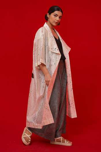 Stoique_Black Silk, Chanderi Printed Jacket _Online_at_Aza_Fashions