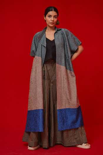 Buy_Stoique_Blue Silk V-neck Awaken Colorblock Tunic _Online_at_Aza_Fashions