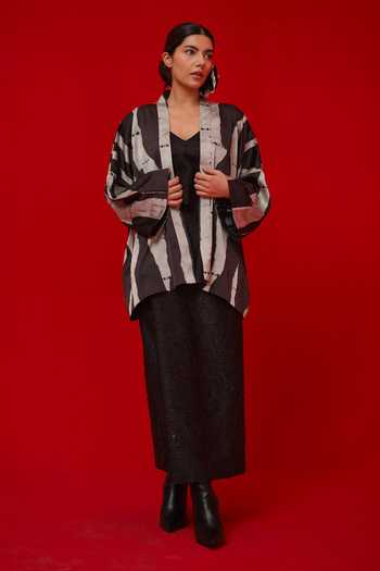 Shop_Stoique_Black Silk Unfold Crushed Skirt _Online_at_Aza_Fashions