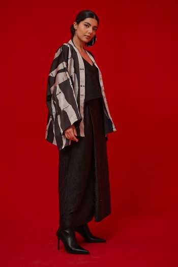 Stoique_Black Silk Unfold Crushed Skirt _at_Aza_Fashions