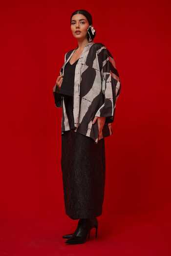 Buy_Stoique_Black Silk Unfold Crushed Skirt 