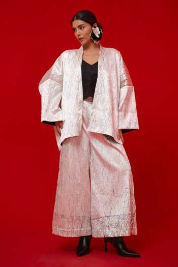 Stoique_White Silk Muse Textured Palazzo _at_Aza_Fashions