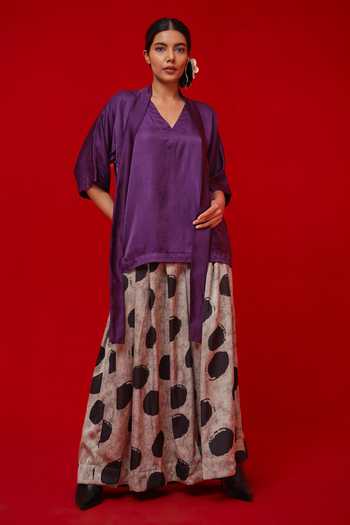 Stoique_Black Satin Embroidery Discover Printed Palazzo _Online_at_Aza_Fashions