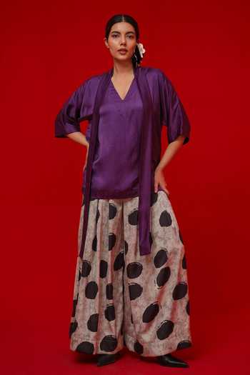 Buy_Stoique_Black Satin Embroidery Discover Printed Palazzo 