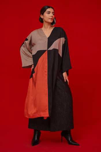 Shop_Stoique_Black Silk V-neck Ponder Colorblock Tunic _Online_at_Aza_Fashions