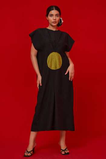 Buy_Stoique_Green Silk Round Neck Lane Crushed Dress _Online_at_Aza_Fashions