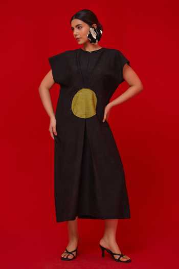 Stoique_Green Silk Round Neck Lane Crushed Dress _at_Aza_Fashions