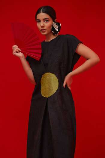 Buy_Stoique_Green Silk Round Neck Lane Crushed Dress 