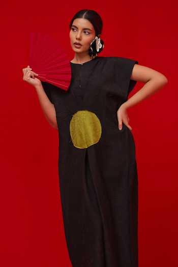 Shop_Stoique_Green Silk Round Neck Lane Crushed Dress 