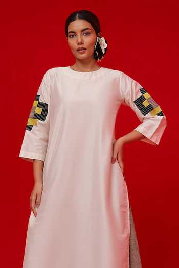 Stoique_Black Silk, Cotton Embroidery Round Neck Union Tunic _Online_at_Aza_Fashions