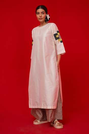 Shop_Stoique_Black Silk, Cotton Embroidery Round Neck Union Tunic _Online_at_Aza_Fashions