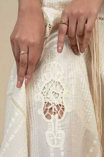 Shop_Bunka_Ivory Cotton Lace, Tassels Round Neck Denise Dress And Belt Set _Online_at_Aza_Fashions
