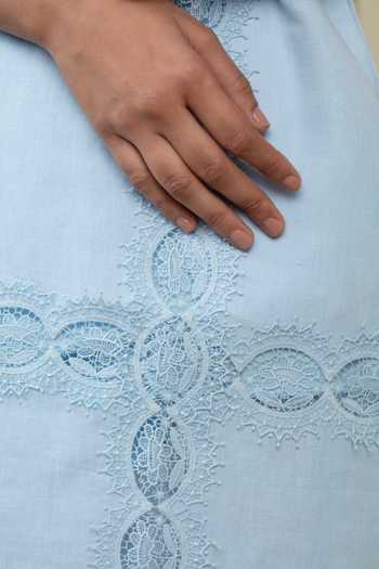 Buy_Bunka_Blue Cotton, Linen Embroidery Collared Isa Dress _Online_at_Aza_Fashions