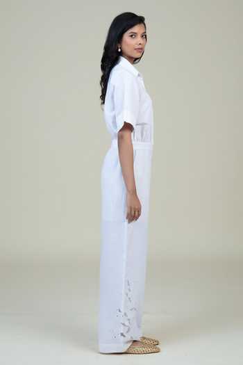Bunka_White Jane Cotton Linen Jumpsuit _Online_at_Aza_Fashions