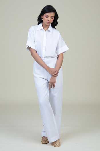 Buy_Bunka_White Jane Cotton Linen Jumpsuit _Online_at_Aza_Fashions