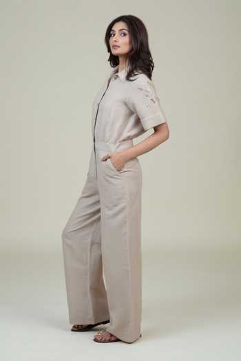 Bunka_Beige Jane Cotton Linen Jumpsuit _Online_at_Aza_Fashions