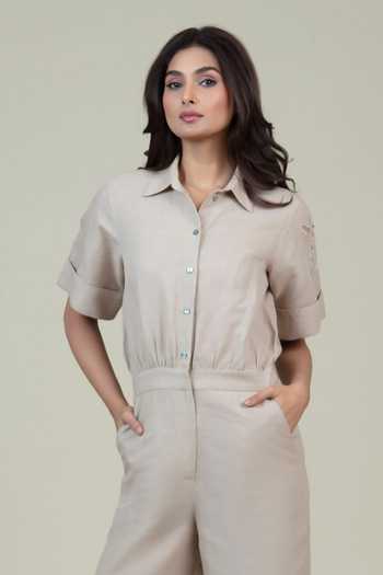 Buy_Bunka_Beige Jane Cotton Linen Jumpsuit _Online_at_Aza_Fashions