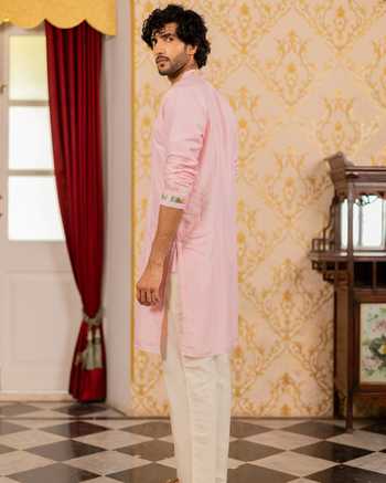17:17 By Simmi Saboo_Pink Silk, Cotton Embroidery, Gota Patti Kurta _Online_at_Aza_Fashions