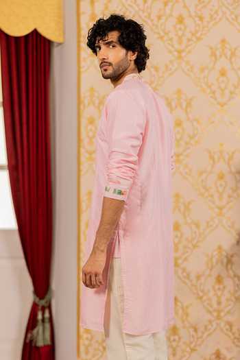 17:17 By Simmi Saboo_Pink Silk, Cotton Embroidery, Gota Patti Kurta _at_Aza_Fashions