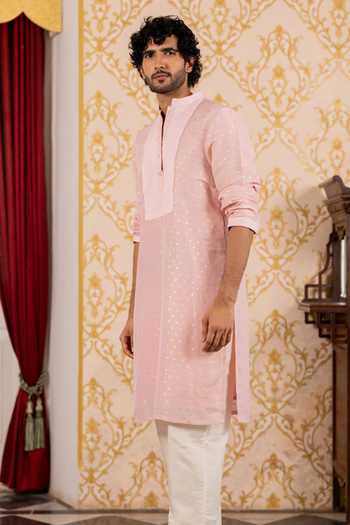 Buy_17:17 By Simmi Saboo_Pink Sequins Anchor Bib Yoke Kurta _Online_at_Aza_Fashions