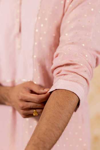 Shop_17:17 By Simmi Saboo_Pink Sequins Anchor Bib Yoke Kurta _Online_at_Aza_Fashions