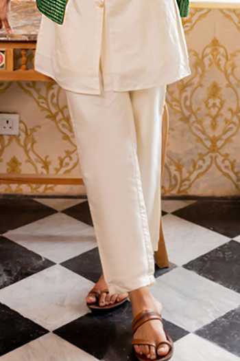 17:17 By Simmi Saboo_Green Silk, Cotton Bandhgala Kurta Set _Online_at_Aza_Fashions
