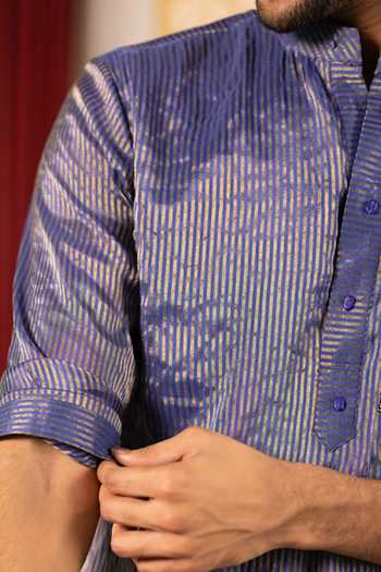 Buy_17:17 By Simmi Saboo_Blue Shimmer Straight Kurta _Online_at_Aza_Fashions