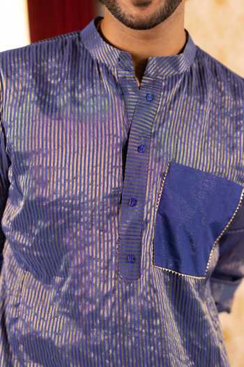 Shop_17:17 By Simmi Saboo_Blue Shimmer Straight Kurta _Online_at_Aza_Fashions