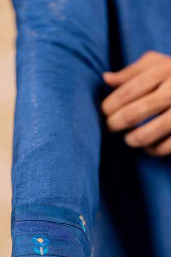 17:17 By Simmi Saboo_Blue Embroidery, Sequins, Zari Patchwork Solid Shimmer Kurta _Online_at_Aza_Fashions