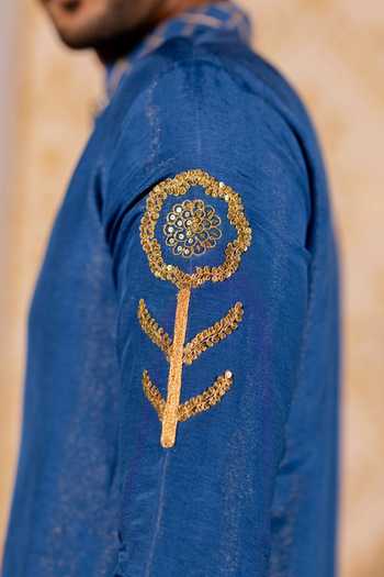 17:17 By Simmi Saboo_Blue Embroidery, Sequins, Zari Patchwork Solid Shimmer Kurta _at_Aza_Fashions