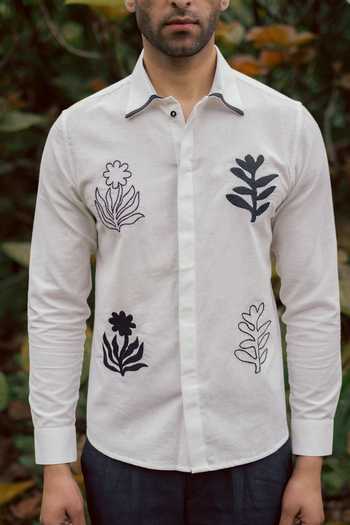 Buy_Lacquer Embassy_White Cotton, Linen Embroidery Dusk Shirt _Online_at_Aza_Fashions